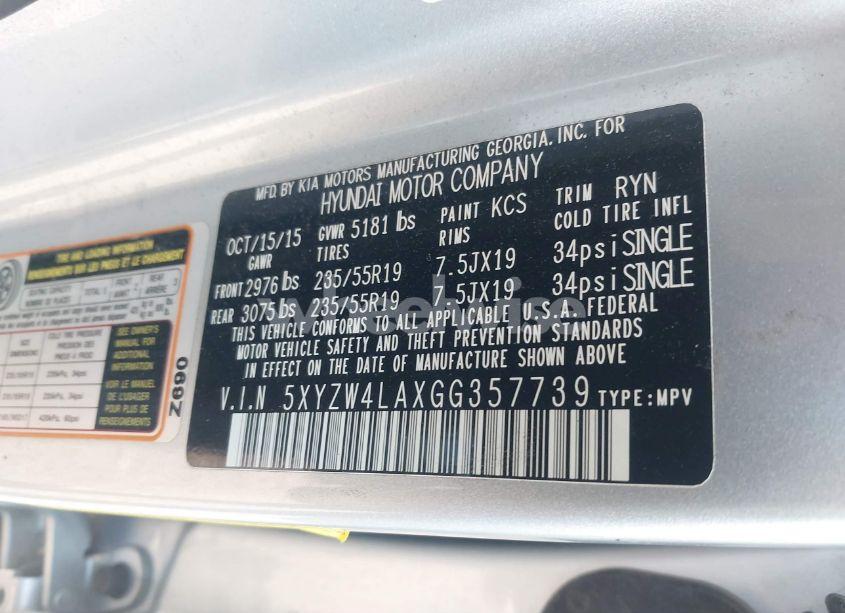 Photo 9 of 2016 Hyundai Santa FE SPORT 2.0L TURBO (VIN 5XYZW4LAXGG357739)