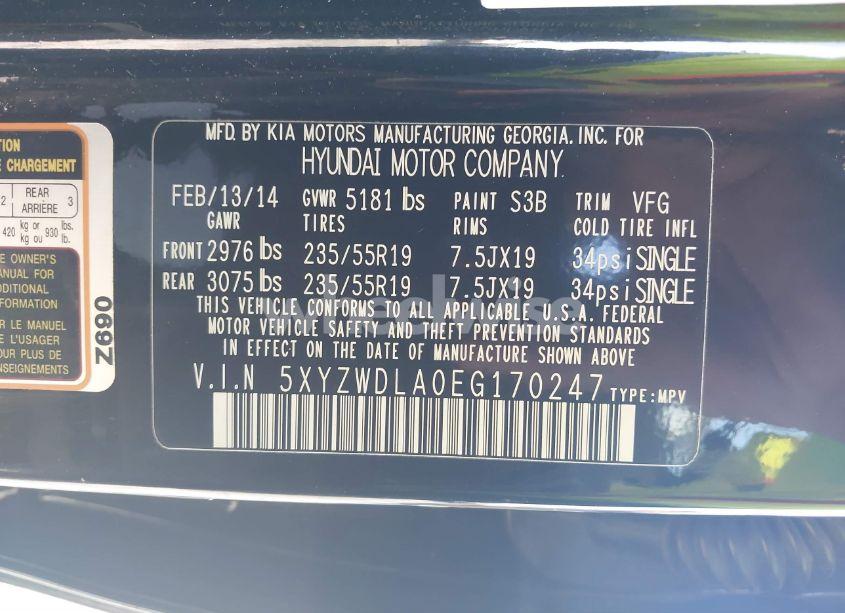 Photo 9 of 2014 Hyundai Santa FE SPORT 2.0L TURBO (A6) (VIN 5XYZWDLA0EG170247)