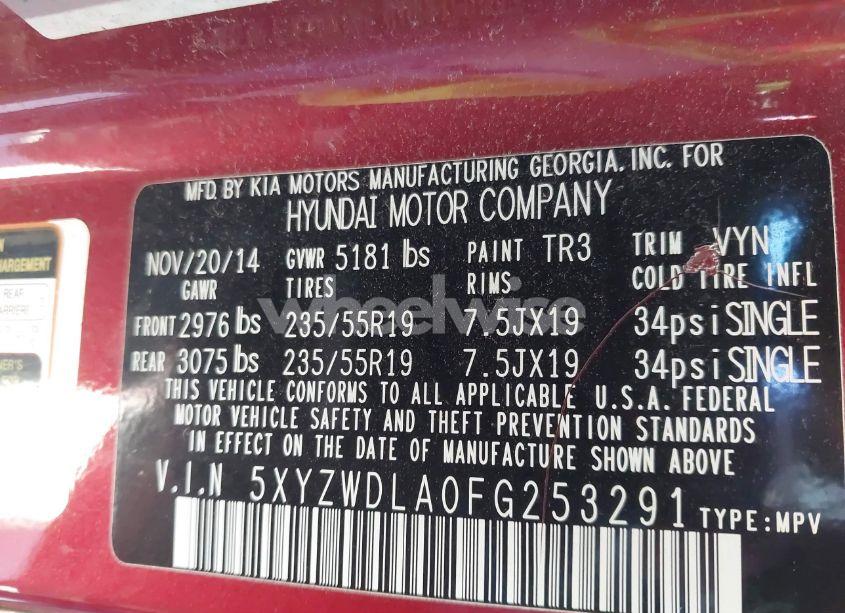 Photo 9 of 2015 Hyundai Santa FE SPORT 2.0L TURBO (VIN 5XYZWDLA0FG253291)