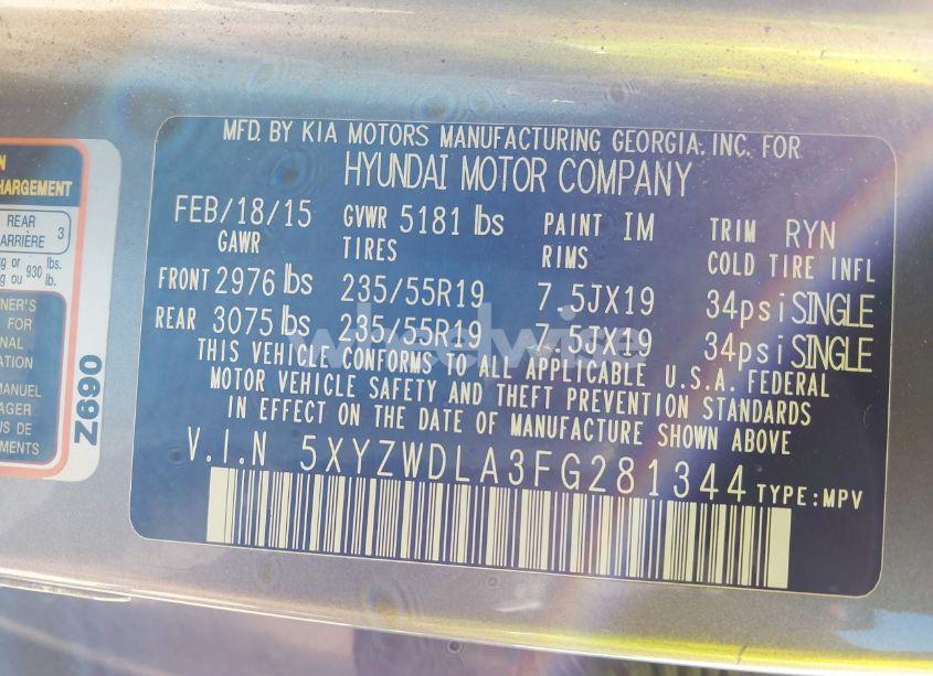 Photo 9 of 2015 Hyundai Santa FE SPORT 2.0L TURBO (VIN 5XYZWDLA3FG281344)