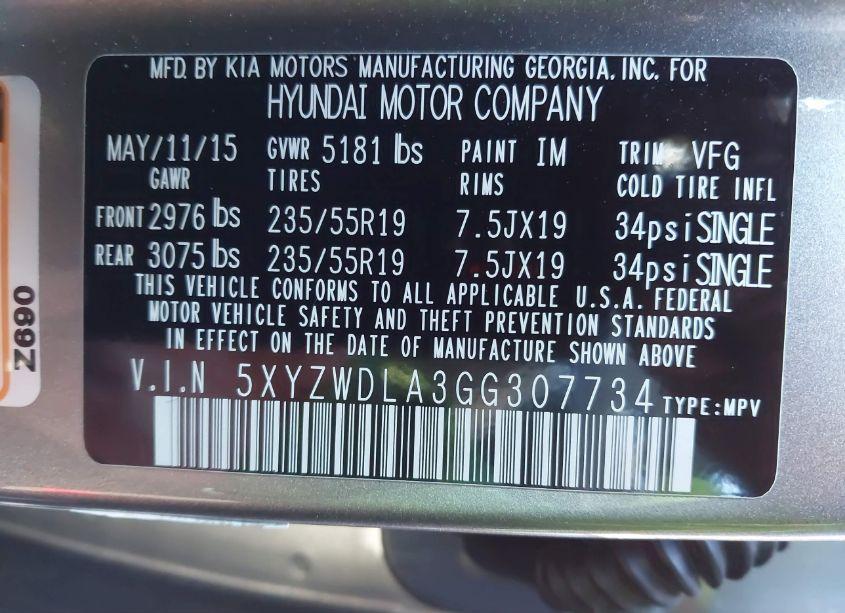 Photo 9 of 2016 Hyundai Santa FE SPORT 2.0L TURBO (VIN 5XYZWDLA3GG307734)