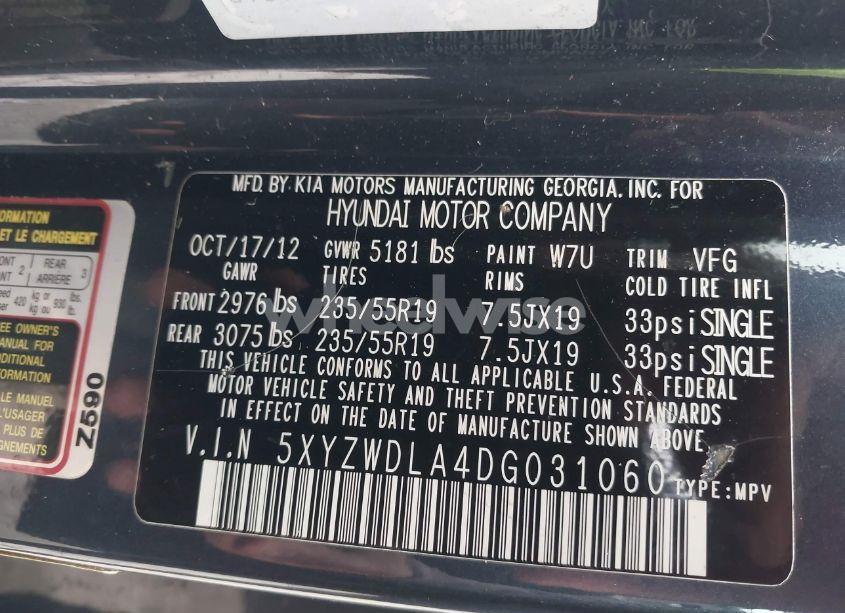 Photo 9 of 2013 Hyundai Santa FE SPORT 2.0T (VIN 5XYZWDLA4DG031060)