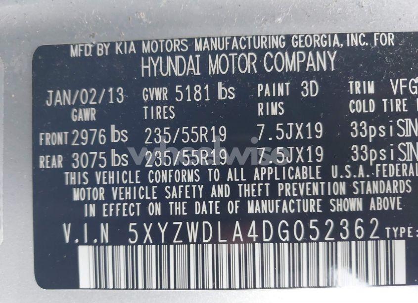 Photo 9 of 2013 Hyundai Santa FE SPORT 2.0T (VIN 5XYZWDLA4DG052362)