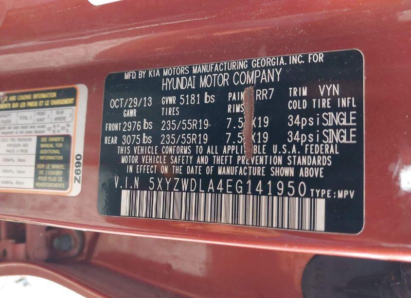 Photo 9 of 2014 Hyundai Santa FE SPORT 2.0L TURBO (VIN 5XYZWDLA4EG141950)