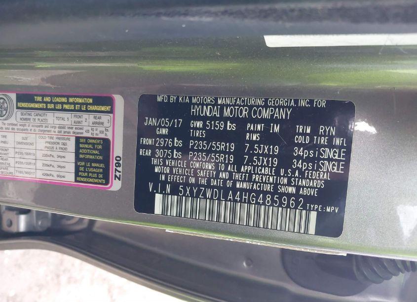 Photo 9 of 2017 Hyundai Santa FE SPORT 2.0T ULTIMATE (VIN 5XYZWDLA4HG485962)