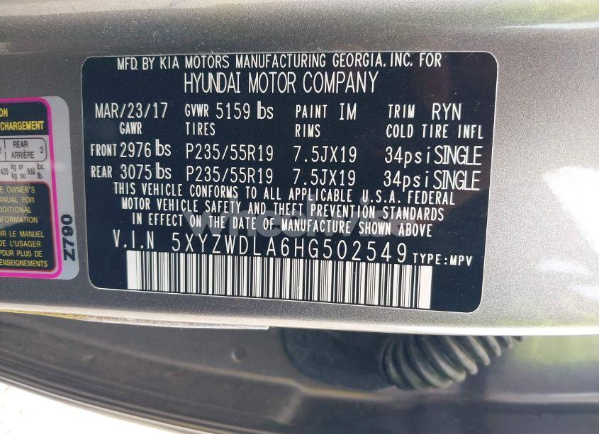 Photo 9 of 2017 Hyundai Santa FE SPORT 2.0T ULTIMATE (VIN 5XYZWDLA6HG502549)