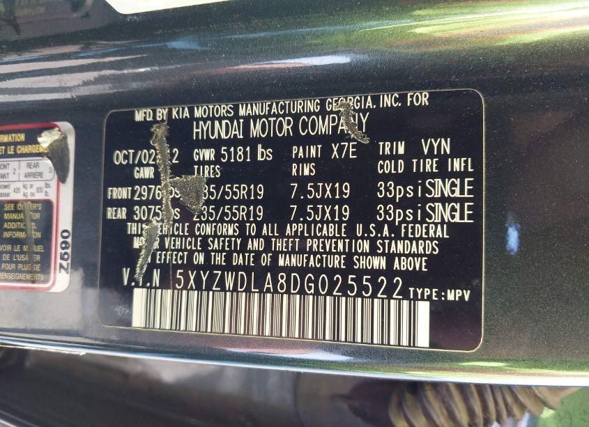 Photo 9 of 2013 Hyundai Santa FE SPORT 2.0T (VIN 5XYZWDLA8DG025522)