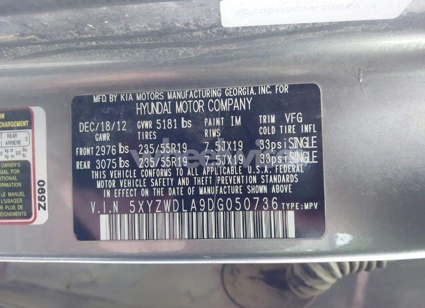 Photo 9 of 2013 Hyundai Santa FE SPORT 2.0T (VIN 5XYZWDLA9DG050736)