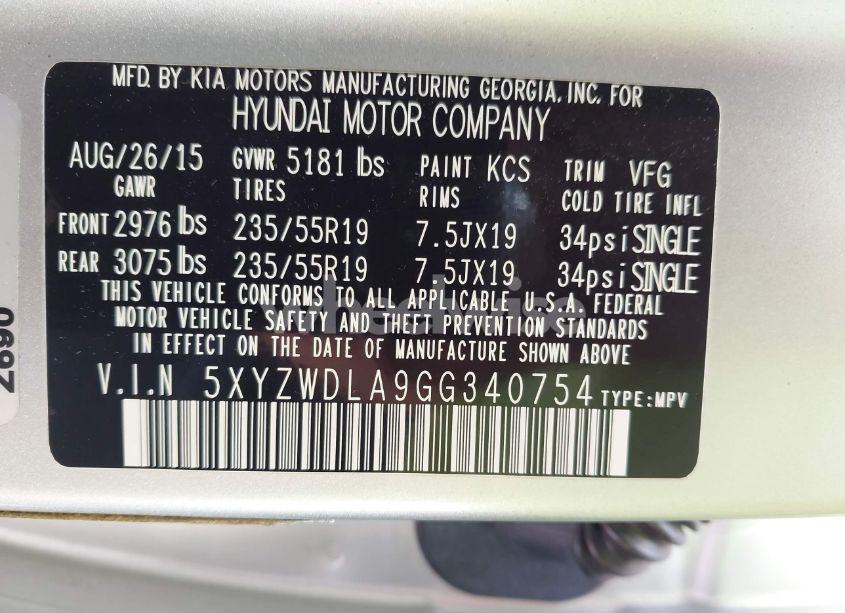 Photo 9 of 2016 Hyundai Santa FE SPORT 2.0L TURBO (VIN 5XYZWDLA9GG340754)