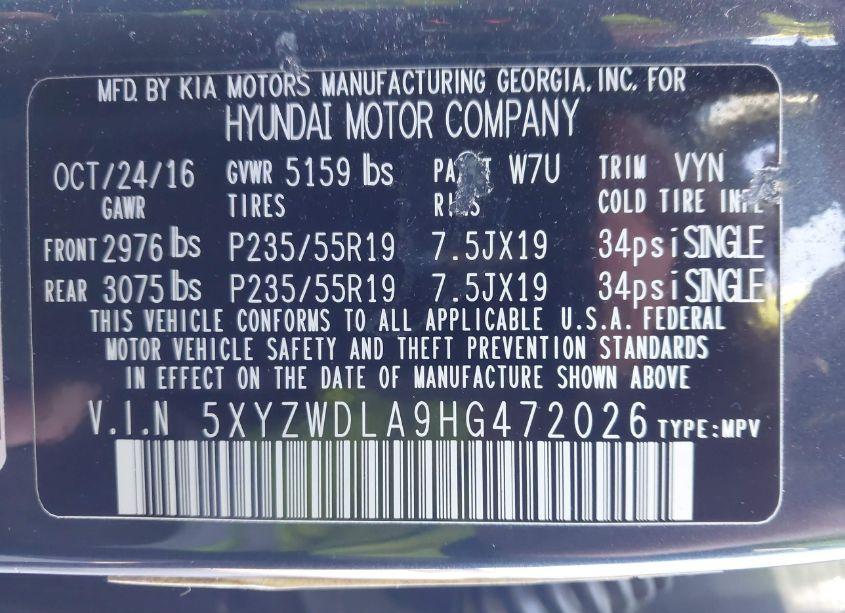 Photo 9 of 2017 Hyundai Santa FE SPORT 2.0T ULTIMATE (VIN 5XYZWDLA9HG472026)