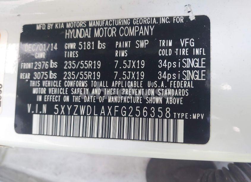 Photo 9 of 2015 Hyundai Santa FE SPORT 2.0L TURBO (VIN 5XYZWDLAXFG256358)