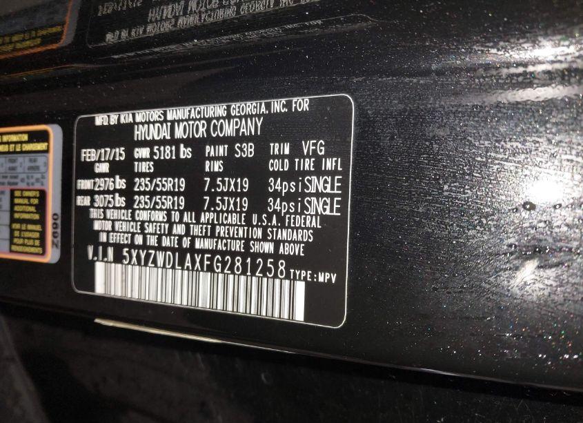 Photo 9 of 2015 Hyundai Santa FE SPORT 2.0L TURBO (VIN 5XYZWDLAXFG281258)