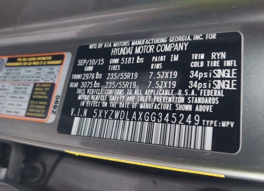 Photo 9 of 2016 Hyundai Santa FE SPORT 2.0L TURBO (VIN 5XYZWDLAXGG345249)