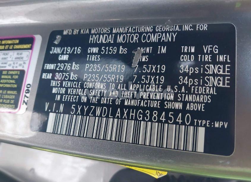 Photo 9 of 2017 Hyundai Santa FE SPORT 2.0T ULTIMATE (VIN 5XYZWDLAXHG384540)