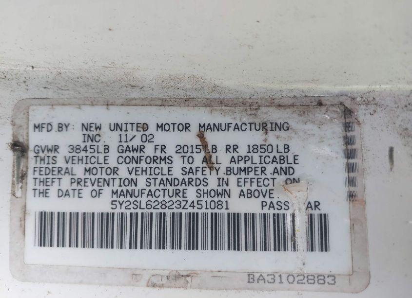 Photo 9 of 2003 Pontiac Vibe (VIN 5Y2SL62823Z451081)