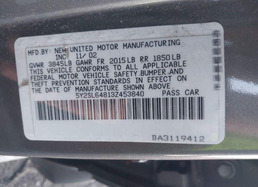 Photo 9 of 2003 Pontiac Vibe (VIN 5Y2SL64813Z453840)