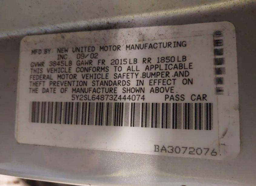 Photo 9 of 2003 Pontiac Vibe (VIN 5Y2SL64873Z444074)