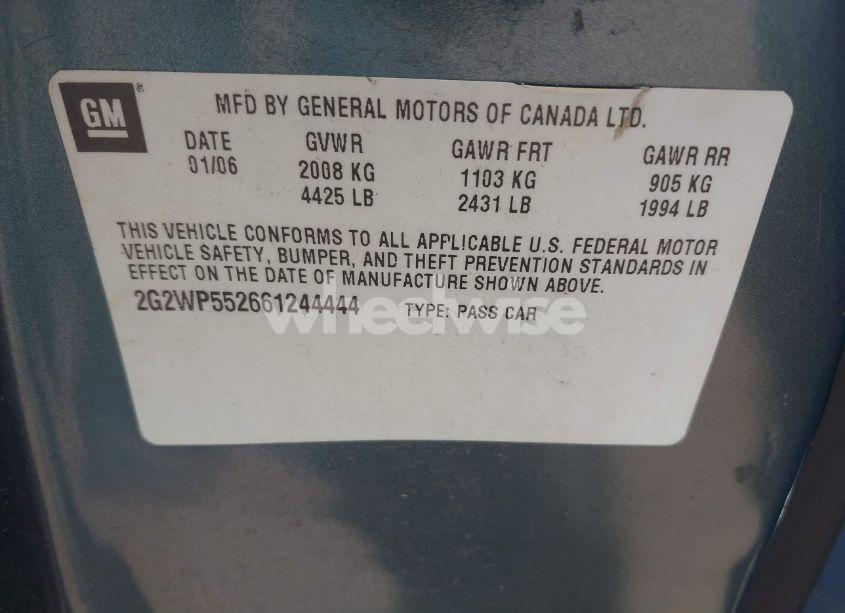 Photo 9 of 2006 Pontiac Grand PRIX (VIN 5Y2SL65806Z******)