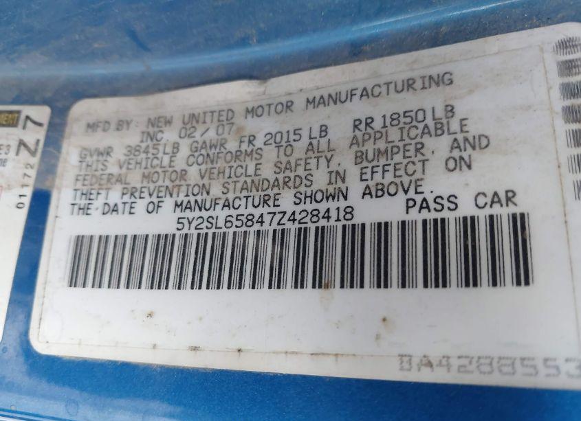 Photo 9 of 2007 Pontiac Vibe (VIN 5Y2SL65847Z428418)