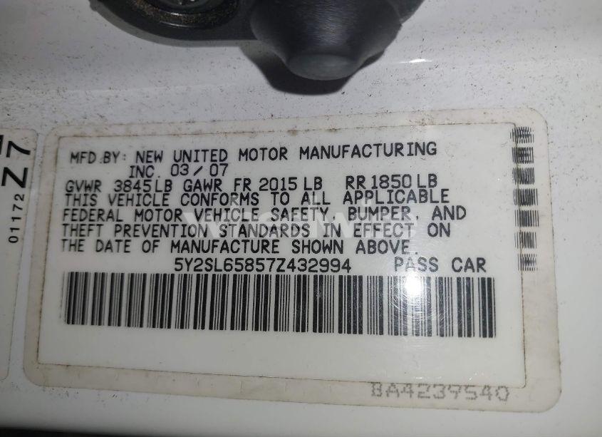 Photo 9 of 2007 Pontiac Vibe (VIN 5Y2SL65857Z432994)