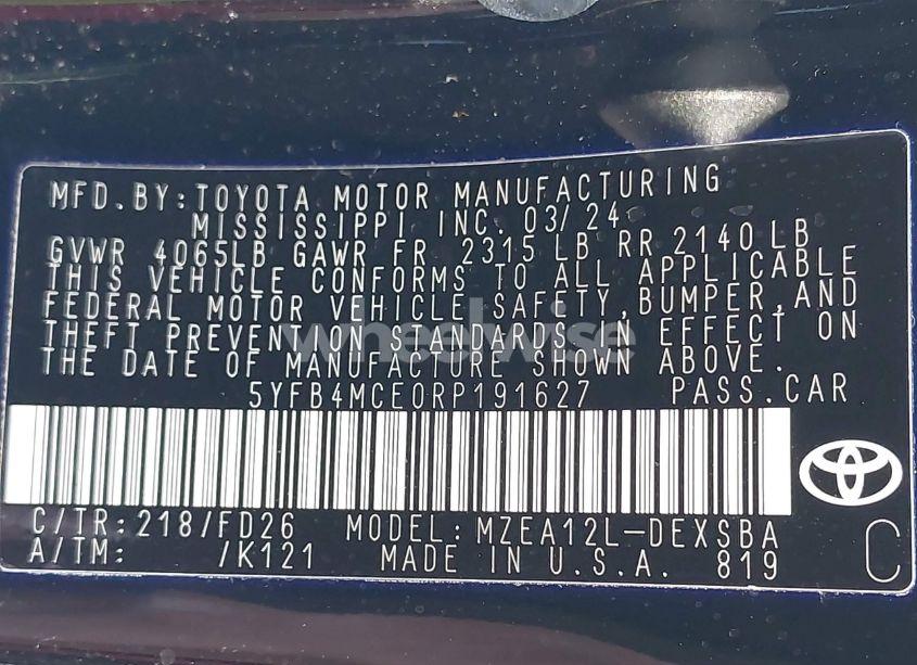 Photo 9 of 2024 Toyota Corolla NIGHTSHADE EDITION (VIN 5YFB4MCE0RP191627)