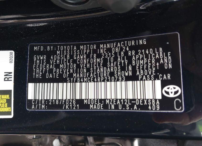 Photo 9 of 2024 Toyota Corolla NIGHTSHADE EDITION (VIN 5YFB4MCE4RP210793)