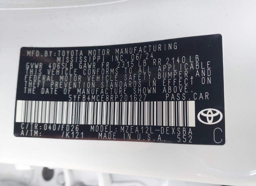 Photo 9 of 2024 Toyota Corolla NIGHTSHADE EDITION (VIN 5YFB4MCE8RP201627)