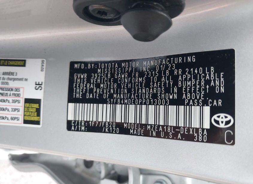 Photo 9 of 2023 Toyota Corolla LE (VIN 5YFB4MDE0PP013003)