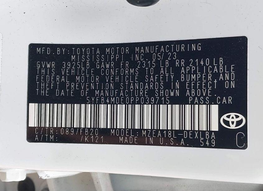 Photo 9 of 2023 Toyota Corolla LE (VIN 5YFB4MDE0PP039715)