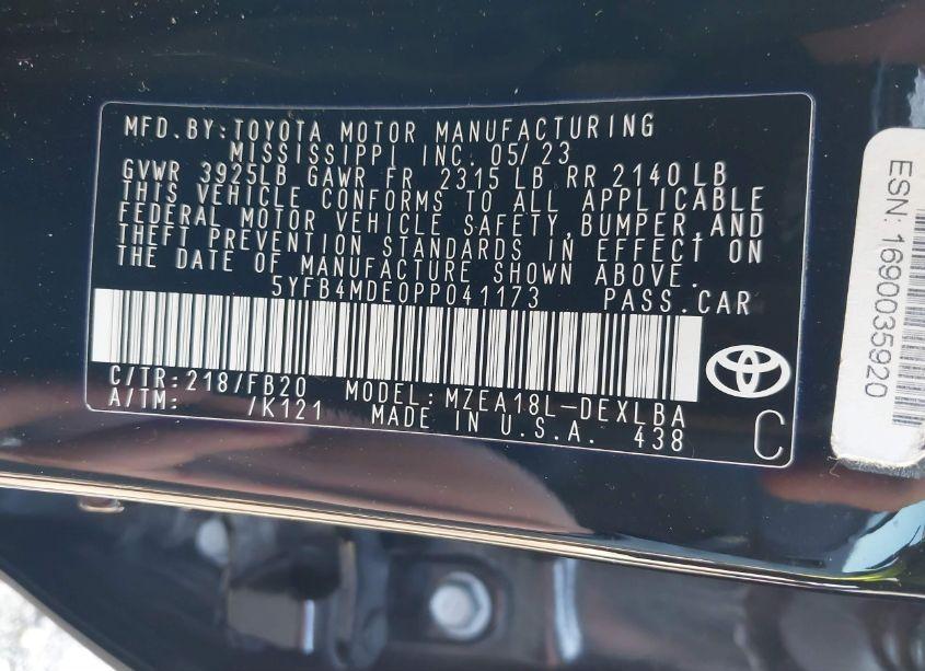 Photo 9 of 2023 Toyota Corolla LE (VIN 5YFB4MDE0PP041173)