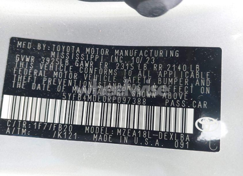 Photo 9 of 2024 Toyota Corolla LE (VIN 5YFB4MDE0RP097388)