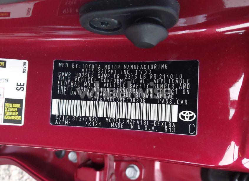 Photo 9 of 2024 Toyota Corolla LE (VIN 5YFB4MDE0RP108308)