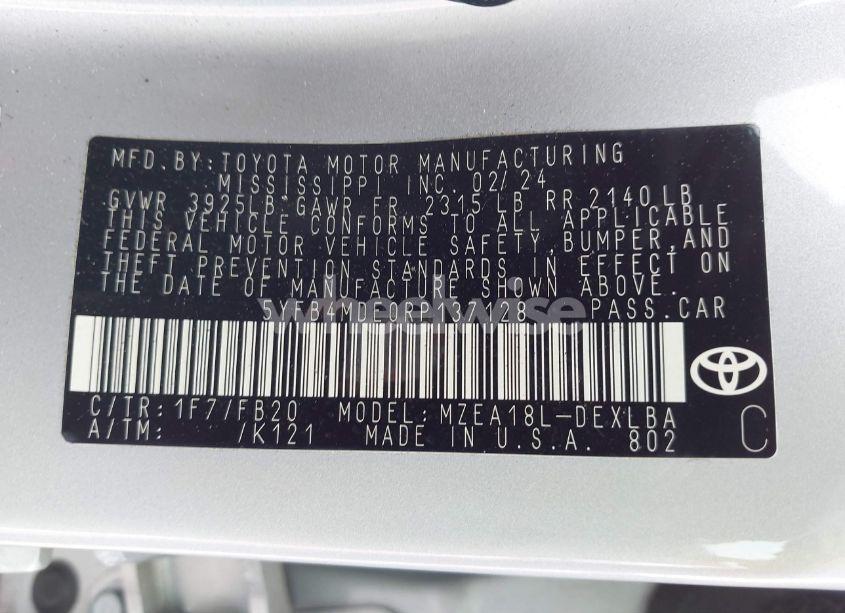 Photo 9 of 2024 Toyota Corolla LE (VIN 5YFB4MDE0RP137128)