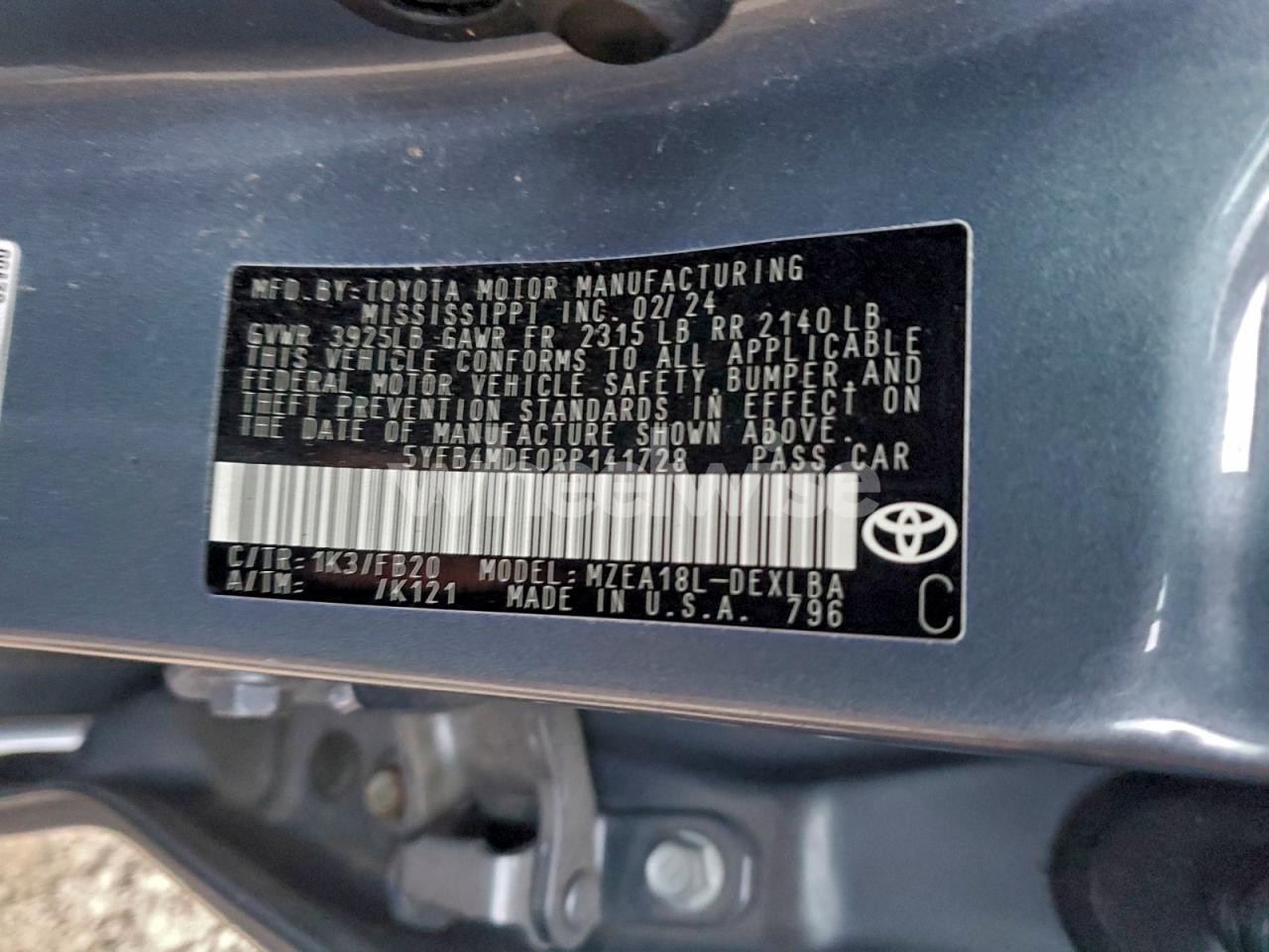 Photo 12 of 2024 TOYOTA COROLLA LE (VIN 5YFB4MDE0RP141728)
