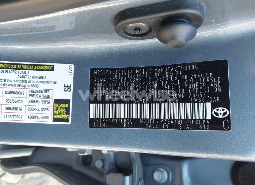 Photo 9 of 2024 Toyota Corolla LE (VIN 5YFB4MDE0RP150008)