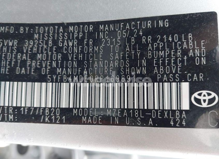 Photo 9 of 2024 Toyota Corolla LE (VIN 5YFB4MDE0RP169691)