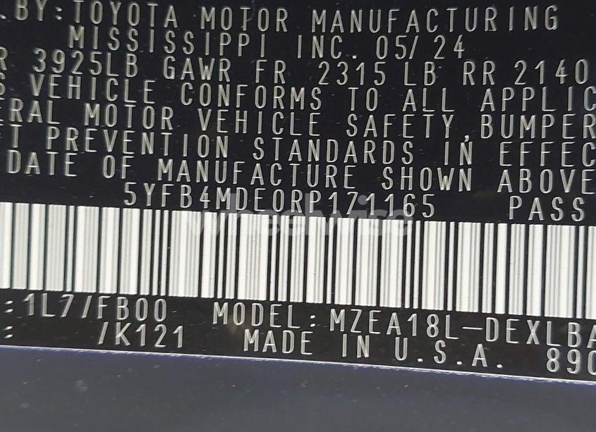 Photo 9 of 2024 Toyota Corolla LE (VIN 5YFB4MDE0RP171165)