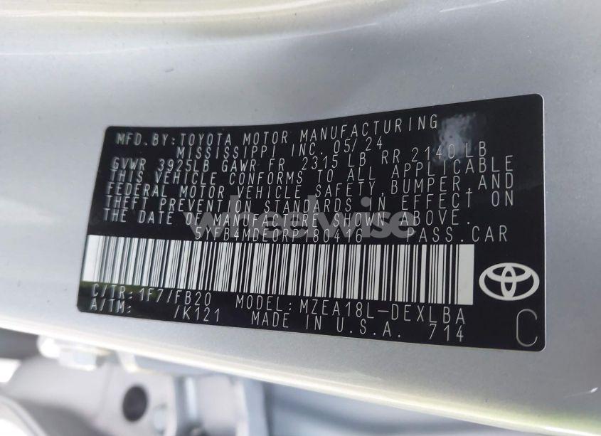 Photo 9 of 2024 Toyota Corolla LE (VIN 5YFB4MDE0RP180416)