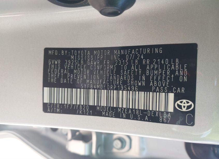 Photo 9 of 2024 Toyota Corolla LE (VIN 5YFB4MDE0RP195496)