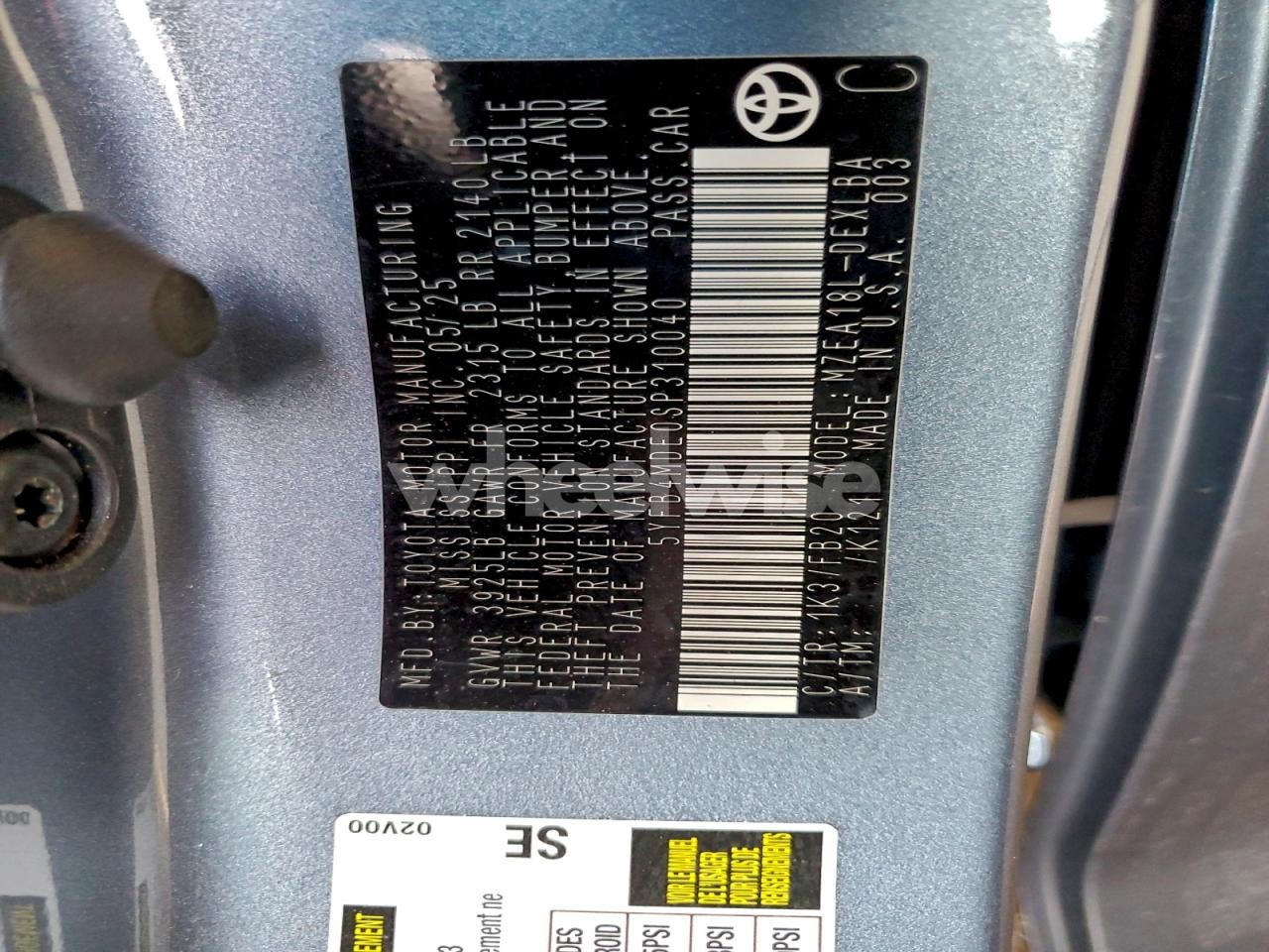 Photo 13 of 2025 TOYOTA COROLLA LE (VIN 5YFB4MDE0SP310040)