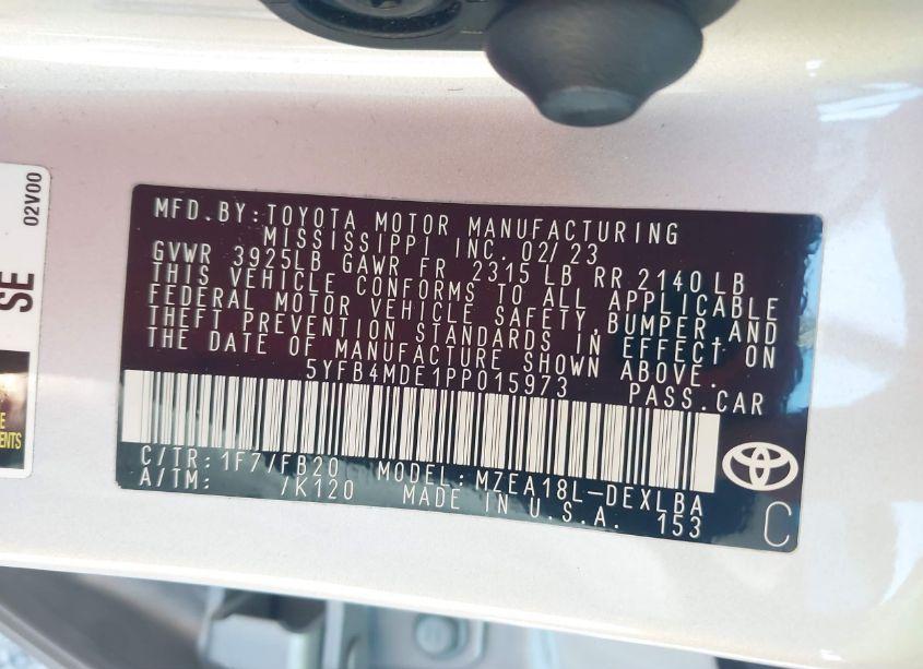 Photo 9 of 2023 Toyota Corolla LE (VIN 5YFB4MDE1PP015973)