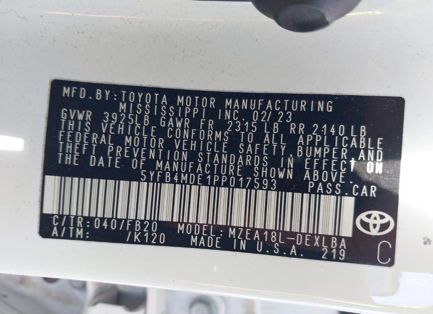 Photo 9 of 2023 Toyota Corolla LE (VIN 5YFB4MDE1PP017593)