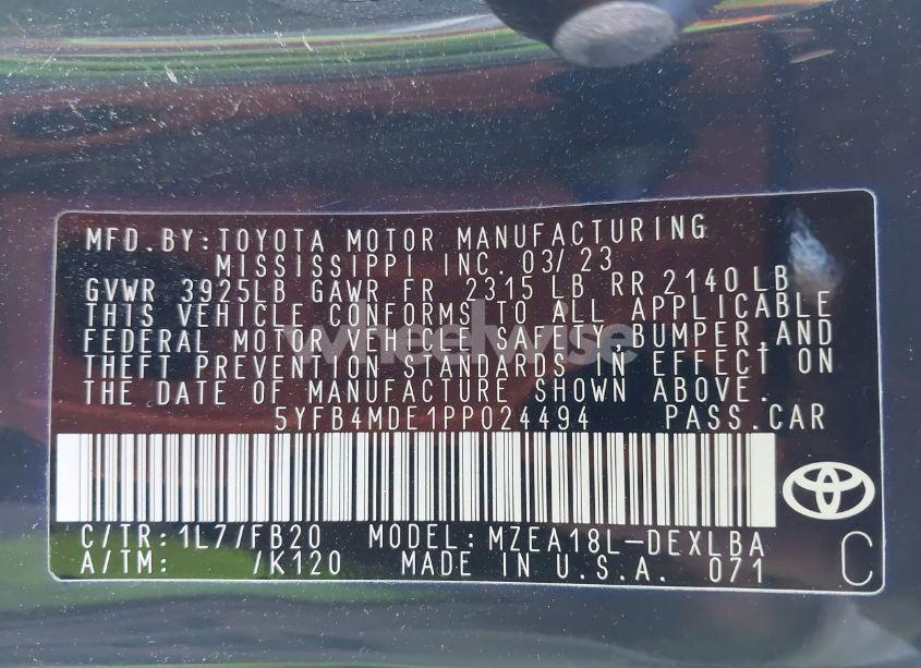 Photo 9 of 2023 Toyota Corolla LE (VIN 5YFB4MDE1PP024494)