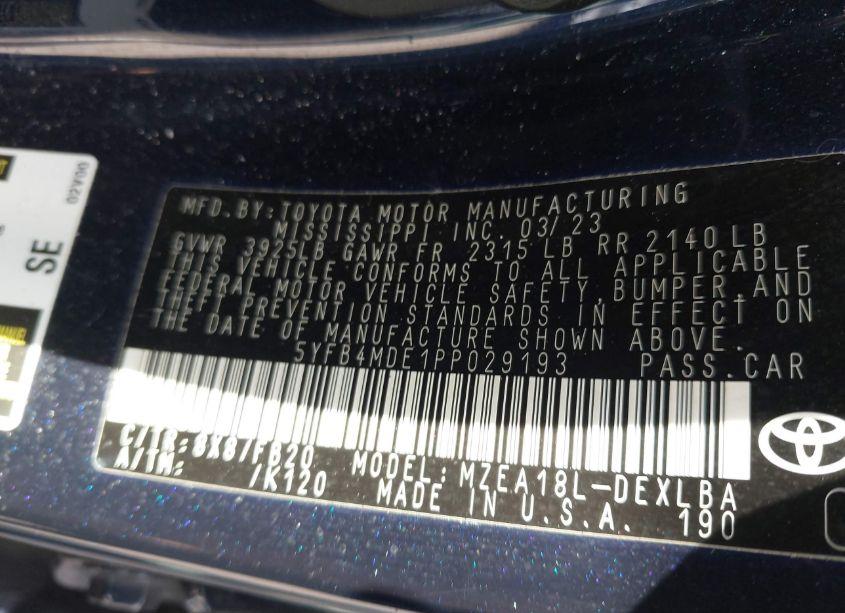 Photo 9 of 2023 Toyota Corolla LE (VIN 5YFB4MDE1PP029193)