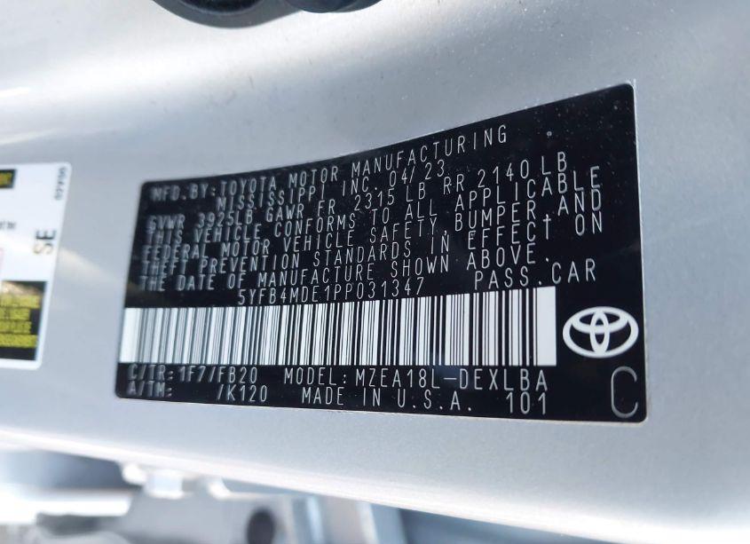Photo 9 of 2023 Toyota Corolla LE (VIN 5YFB4MDE1PP031347)