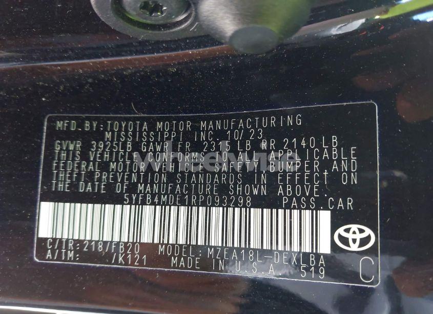 Photo 9 of 2024 Toyota Corolla LE (VIN 5YFB4MDE1RP093298)
