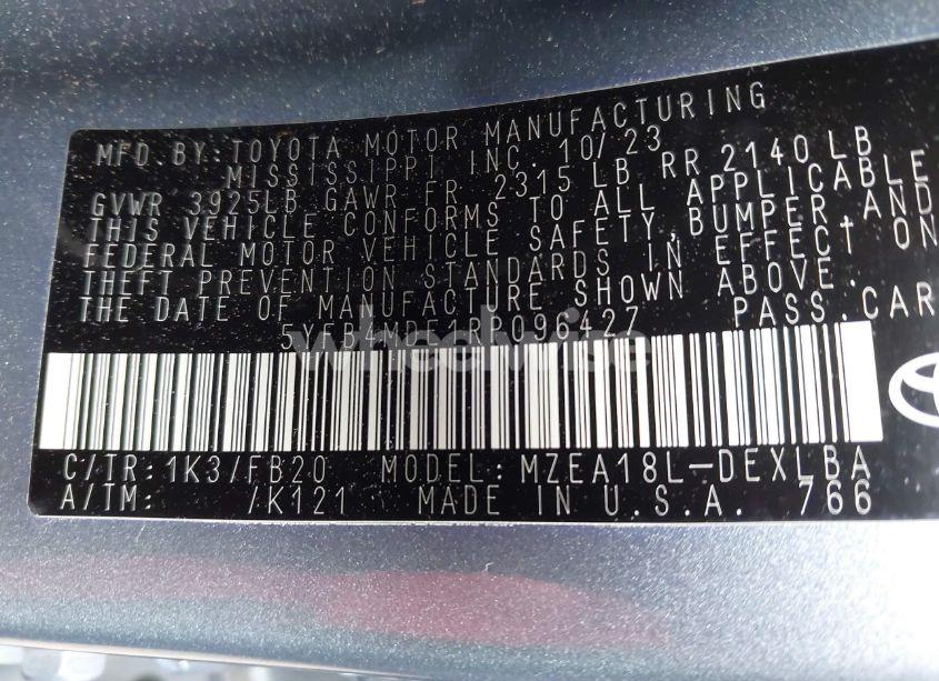 Photo 9 of 2024 Toyota Corolla LE (VIN 5YFB4MDE1RP096427)