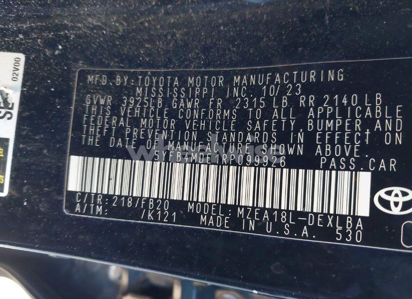 Photo 9 of 2024 Toyota Corolla LE (VIN 5YFB4MDE1RP099926)