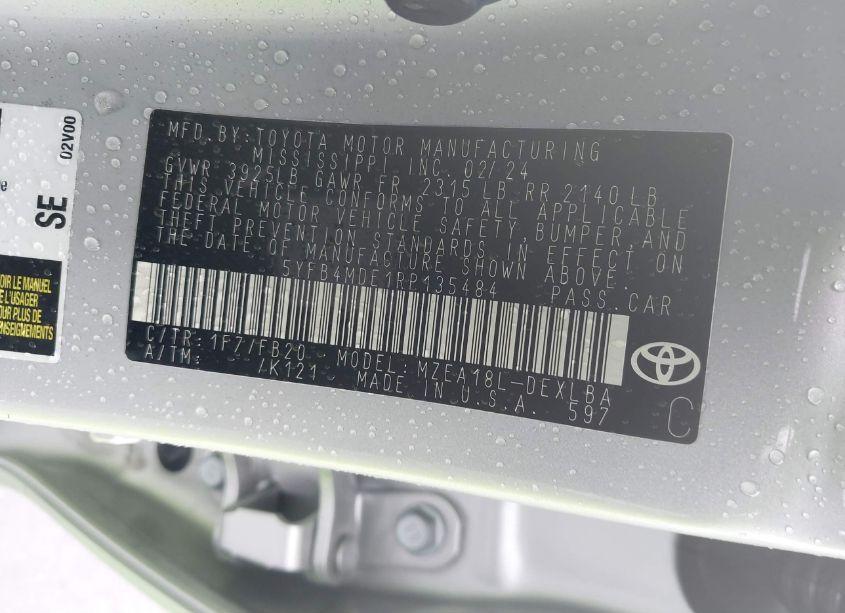 Photo 9 of 2024 Toyota Corolla LE (VIN 5YFB4MDE1RP135484)