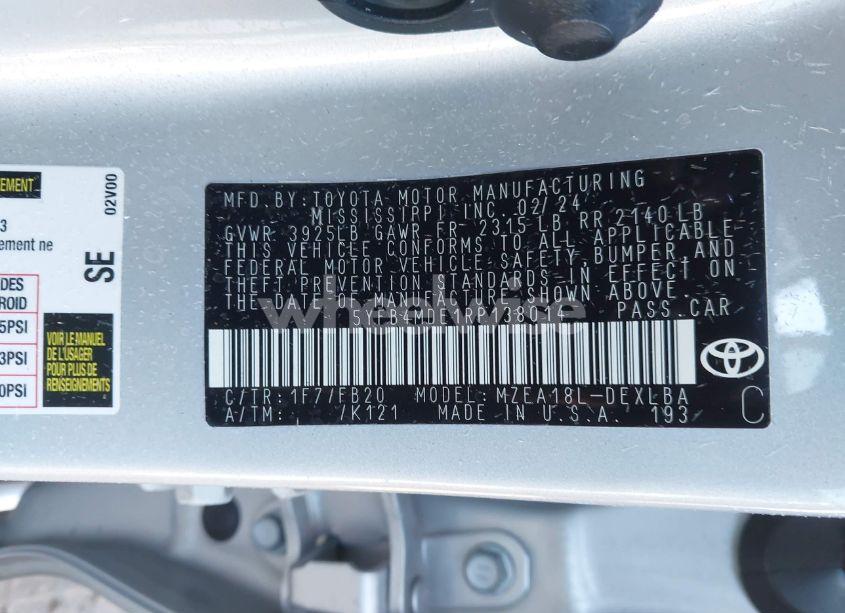 Photo 9 of 2024 Toyota Corolla LE (VIN 5YFB4MDE1RP138014)